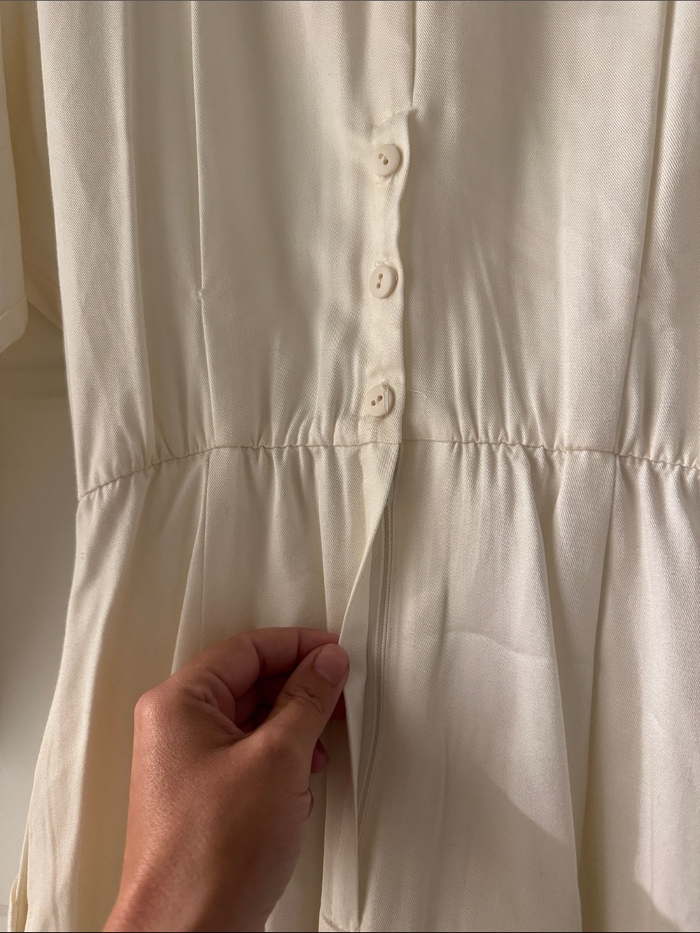 Vintage 80s Rabbit Rabbit Rabbit Designs Ivory Rayon Draped Batwing Dress 6 - Picture 11 of 11